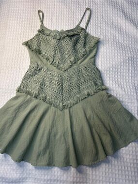 Women's Sage Green Mini Dress with Crochet Trim